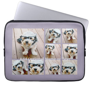 9 Photo Square Collage - with text - orchid purple Laptop Sleeve