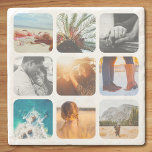 9 Photo Stone Coaster Template Grid Rounded Framed<br><div class="desc">Personalised Photo Grid with Rounded Frames on a Marble Stone Drink Coaster.</div>