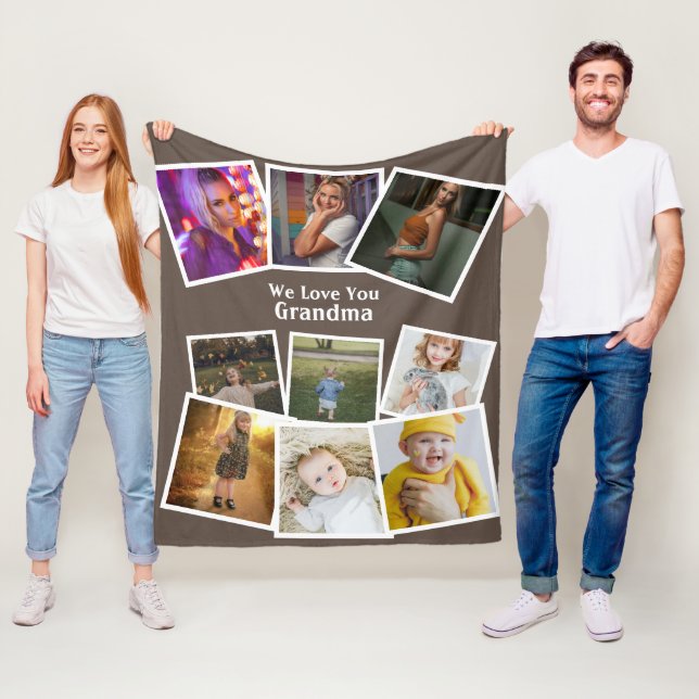 9 Photo Template And Text Personalised Custom Made Fleece Blanket (In Situ)