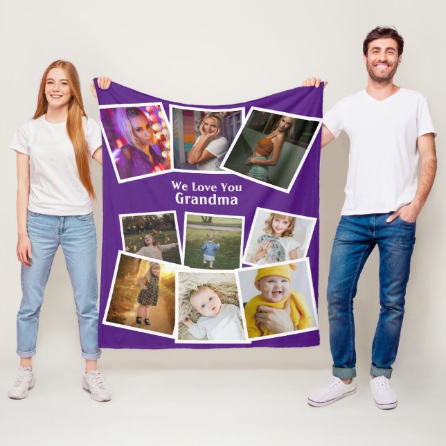 9 Photo Template And Text Personalised Custom Made Fleece Blanket (In Situ)