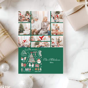 9 Photo Tis The Season Retro Green Christmas Holiday Card
