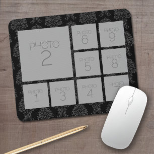 9 Photos - Minimal Grid on Black Background Mouse Pad