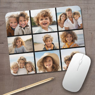 9 Photos - Minimal Grid on Black Background Mouse Pad