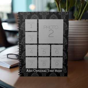 9 Photos - Minimal Grid on Black Background Notebook