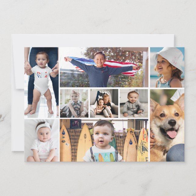 9 Picture Photo Collage Holiday Card (Front)