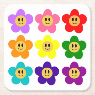 9 Rainbow Pride Colour Flowers LGBT Square Paper Coaster