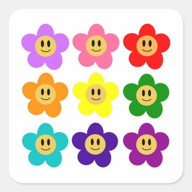 9 Rainbow Pride Colour Flowers LGBT Square Sticker (Front)