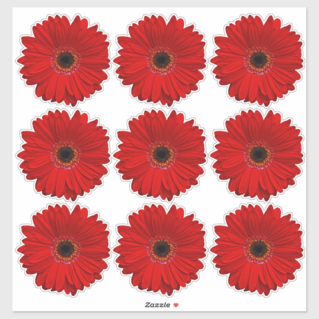 9 Red Gerber Daisy Flower Kiss-Cut Stickers (Sheet)