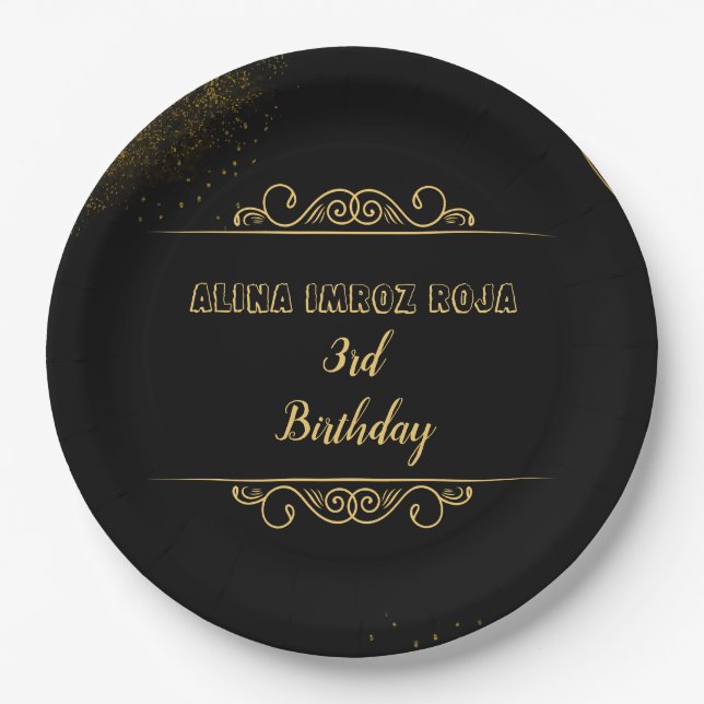 9" Round Floral Birthday Party Paper Plate. Paper Plate (Front)