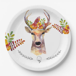 9" Round Paper Plate boho deer Buck Head Browning