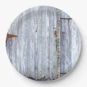 9" Round Paper Plate White Wash Wood Barn Door Cou