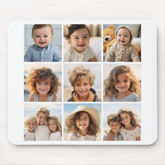 9 Square Photo Collage - Black and White Mouse Pad (Front)