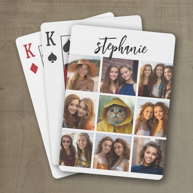 9 Square Photo Collage - Black and White Playing Cards (Personalized playing cards with a fun photo collage)
