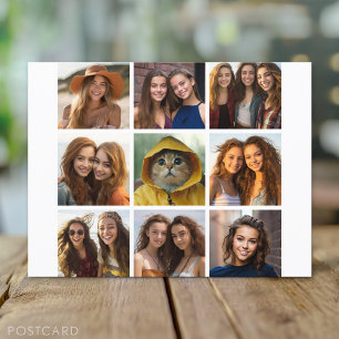 9 Square Photo Collage - Black and White Postcard