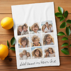 9 Square Photo Collage - Black and White Tea Towel