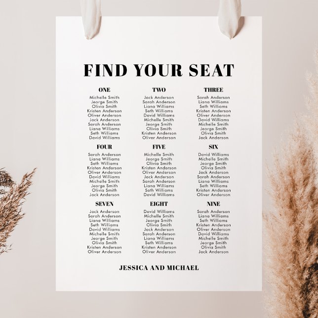 9 Table Large Wedding Guest Seating Chart (Creator Uploaded)