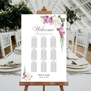 9 Table Pink White Rose Floral Seating Chart