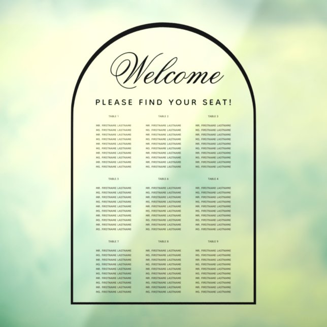 9 Table Seating Chart - Transparent Modern Arch (Sheet 3)