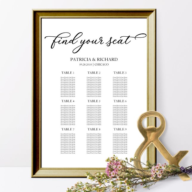 9 Table Wedding Seating Chart Chic Navy Script (Creator Uploaded)