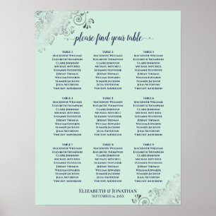 9 Table Wedding Seating Chart Mint Green & Navy
