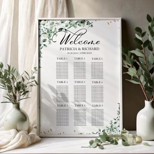 9 Tables Greenery Wedding Seating Chart (Creator Uploaded)
