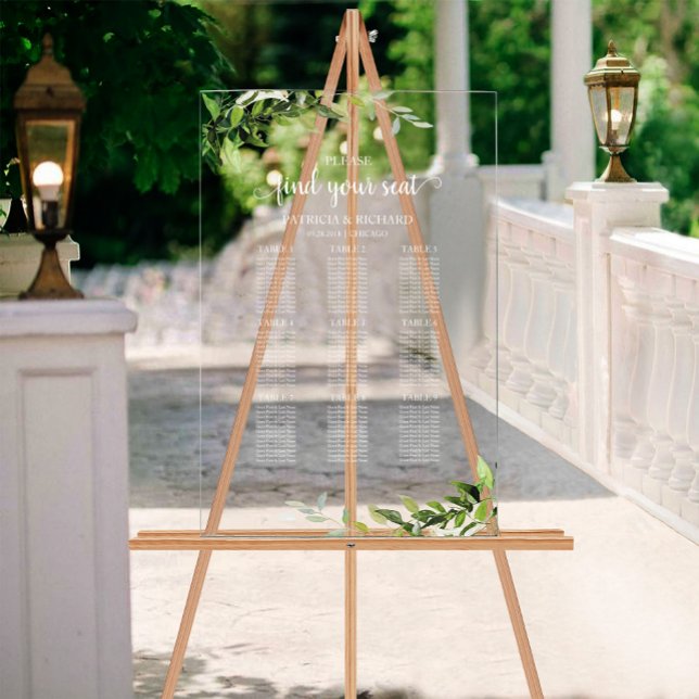 9 Tables Greenery Wedding Seating Plan  Acrylic Sign (Creator Uploaded)