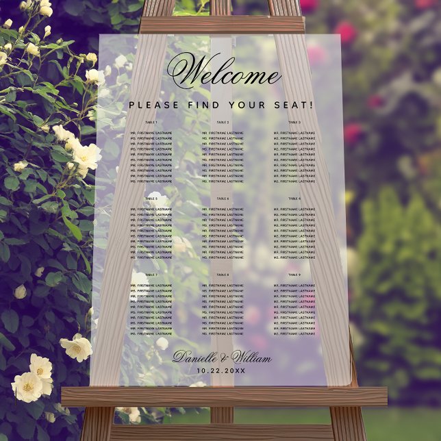 9 Tables Simple Transparent Wedding Seating Chart (Creator Uploaded)