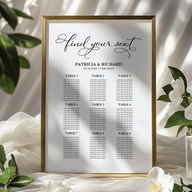 9 Tables Wedding Seating Chart Board Elegant (Creator Uploaded)