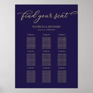 9 Tables Wedding Seating Chart Chic Gold Navy Blue