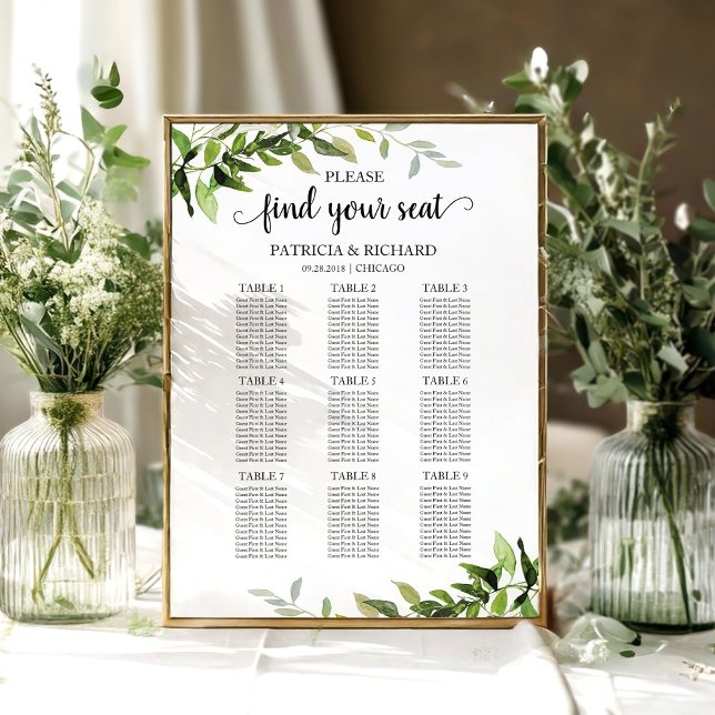 9 Tables Wedding Seating Chart Elegant Greenery (Creator Uploaded)