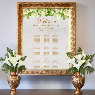 9 Tables Wedding Seating Chart Marble White Lilies