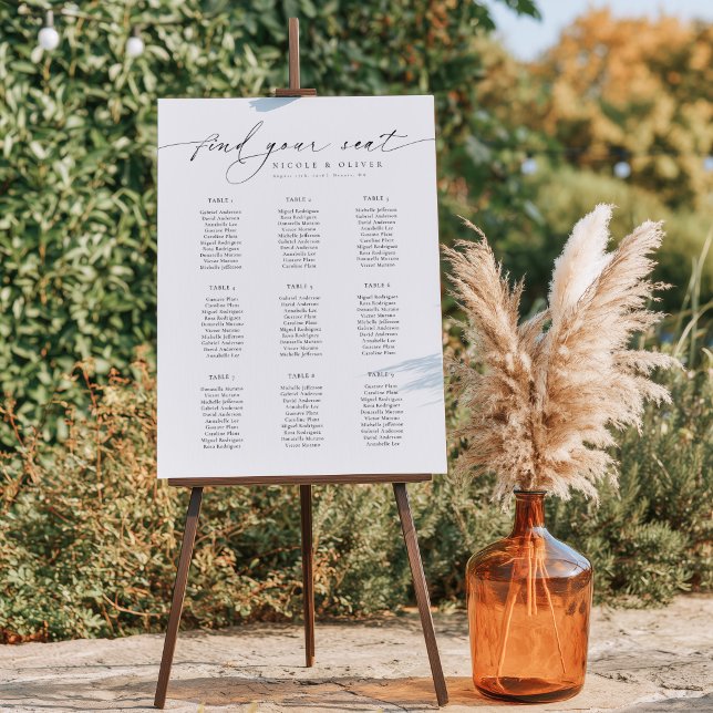 9 Tables Welcome Seating Chart Elegant Script  (9 Tables Welcome Seating Chart, Wedding sign)
