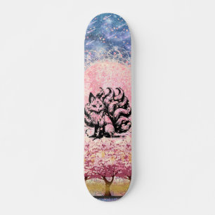 9 Tail Fox Asiatic Pink Cherry Blossom Skateboard