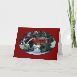 9 toy tractors at christmas holiday card