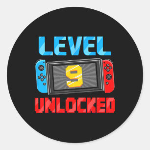 9 Unlocked Gamer 9th Birthday Gift Video Game Boys Classic Round Sticker