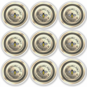 9 Waterproof Vinyl Honey Lid Labels Gold Bee