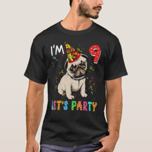 9 Year Old 9th Birthday Boys Let's Party Pug Dog T-Shirt