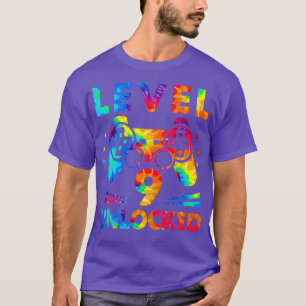 9 Year Old 9th Birthday Gamer Tie Dye Boys Level T-Shirt
