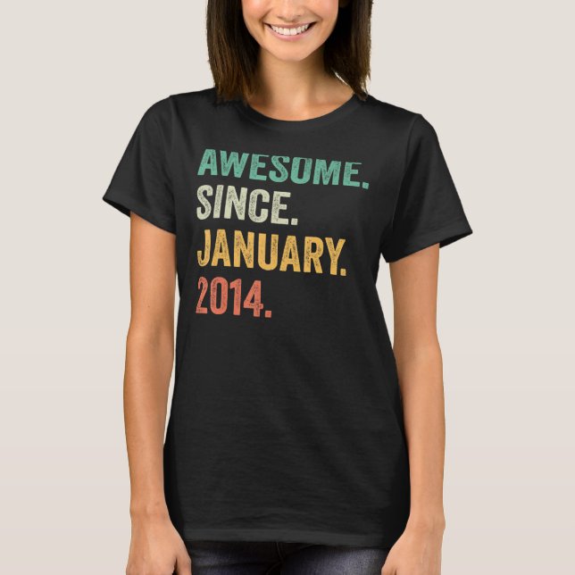 9 Year Old  Awesome Since January 2014 9th Birthda T-Shirt (Front)