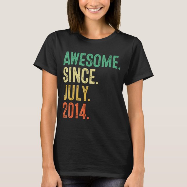 9 Year Old Awesome Since July 2014 9th Birthday T-Shirt (Front)