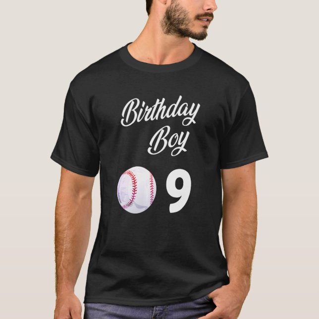 9 Year Old Baseball Birthday Party Boys Kids Nine  T-Shirt (Front)