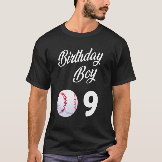 9 Year Old Baseball Birthday Party Boys Kids Nine  T-Shirt (Front)