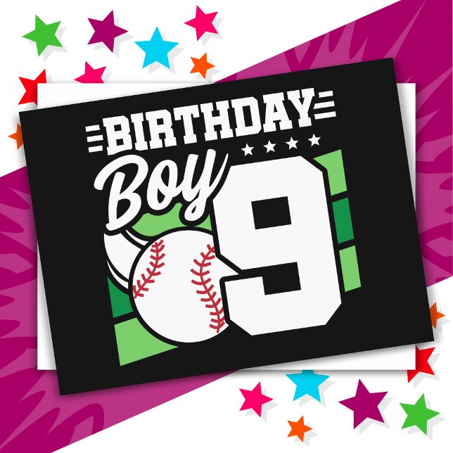 9 Year Old Baseball Party Theme 9th Birthday Boy Postcard (Creator Uploaded)