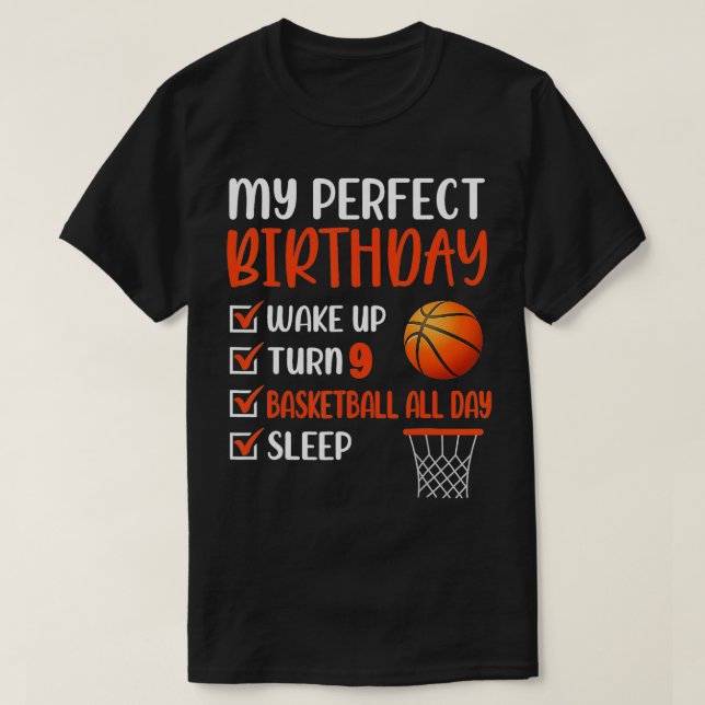 9 Year Old Basketball Birthday Party 9th Boy Bday  T-Shirt (Design Front)