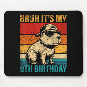 9 Year Old Birthday Boy Capybara Bruh 9th Birthday Mouse Pad