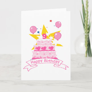 9 Year Old Birthday Cake Card