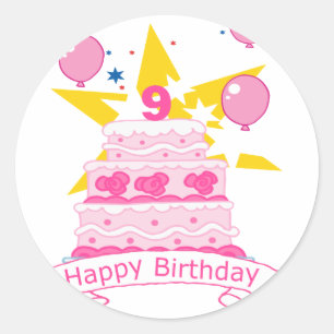 9 Year Old Birthday Cake Classic Round Sticker