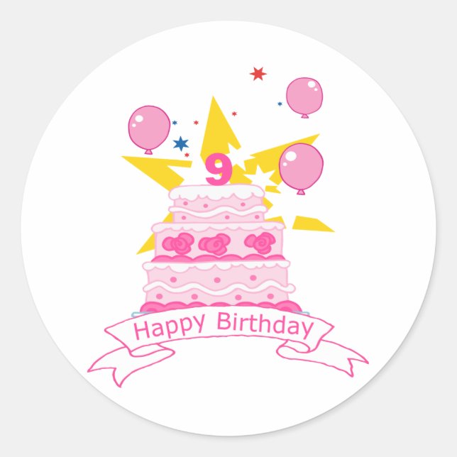 9 Year Old Birthday Cake Classic Round Sticker (Front)