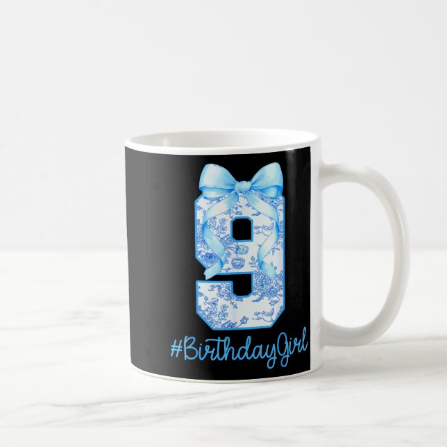 9 Year Old Birthday Girl Coquette Bow 9th Birthday Coffee Mug (Right)