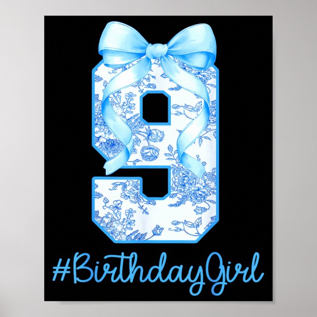 9 Year Old Birthday Girl Coquette Bow 9th Birthday Poster (Front)